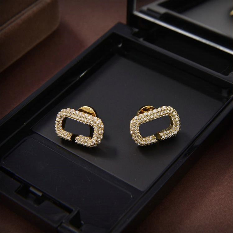 

Luxury Designer Earrings Fashion Women Pearl Eardrop Jewelry Golden Diamond Studs Earring Woman Letter Dangler High Quality Luxury Ear Stud