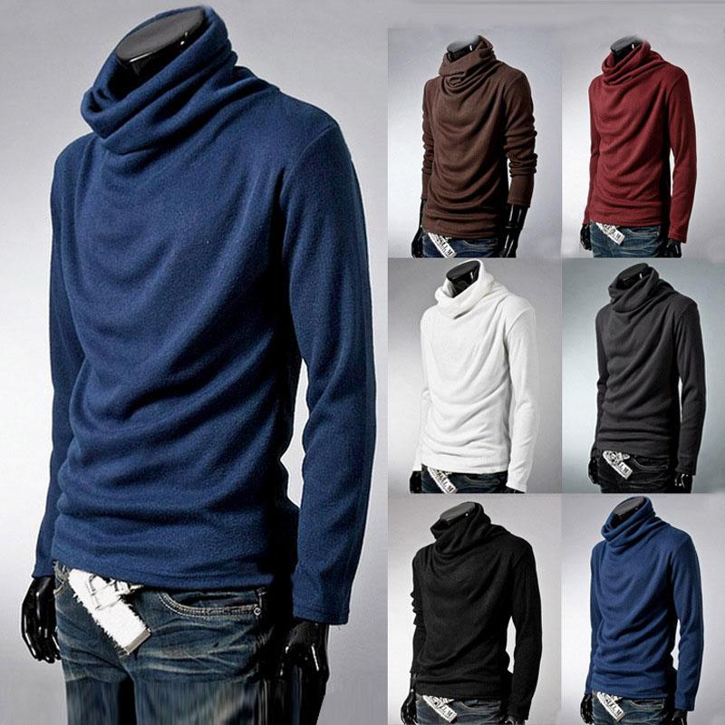 

2020 Winter New Men's Turtleneck Sweaters Solid Color Fashion Knitted Pullovers Men Casual Sweater Male Autumn Knitwear, Red