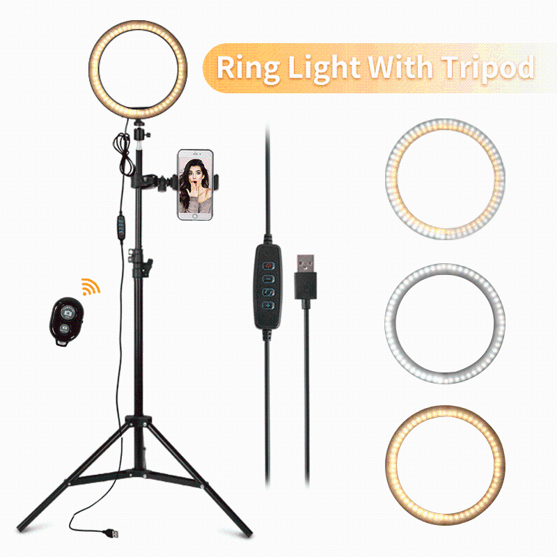 

10inch Ring Light With Tripod Stand Photographic Film LED Ring Light Photo Studio Camera Lamp With Cell Phone Holder Photography