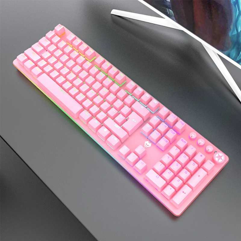 

G900 Pink Mechanical Gaming Keyboard For PC/Laptop USB Wired Gamer Keyboard With RGB Backlight/Side Light Blue Swicth