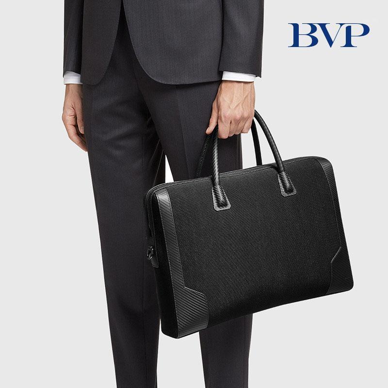 

BVP Fashion Simple Dot Business Men Briefcase Bag Genuine Leather 15.6" Laptop Bag Casual Man Shoulder Bags 451, Black