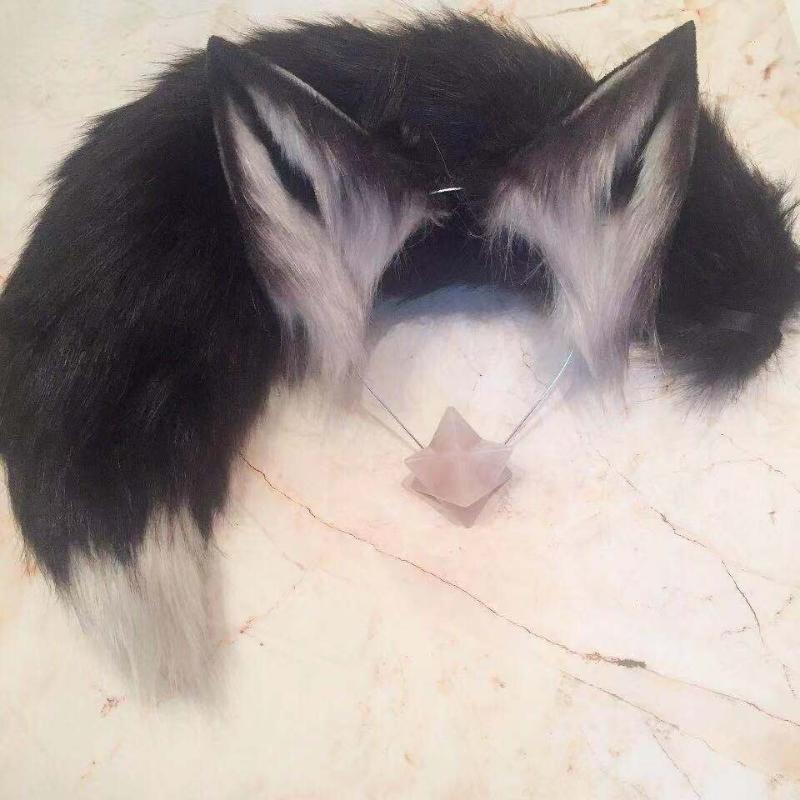 

New Black Ear Hair Hoop Headwear Tails set cosplay costume accessories for Girl female