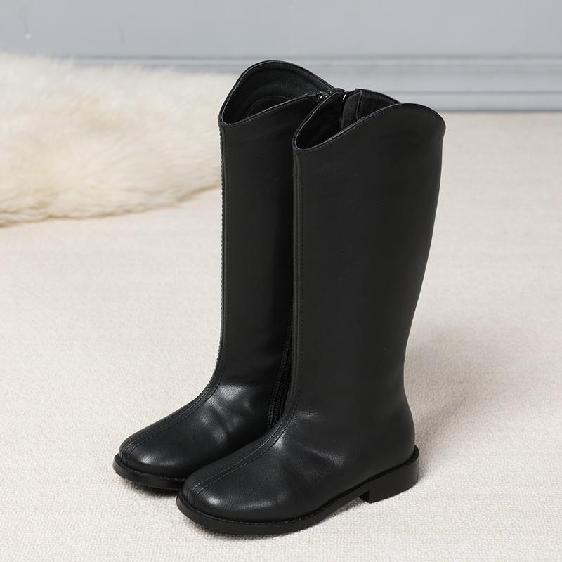 

Dolakids Winter Boots Children's Leather Girls Velvet Cotton High For 4-12 Years Old Baby, Black brushed