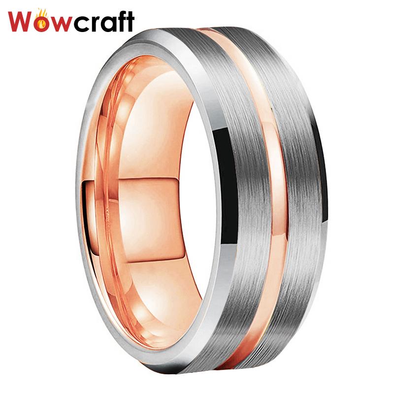 

Wedding Rings 8mm Rose Gold Tungsten Bands Engagement Mens Ring Inside Beveled Edges Comfort Fit