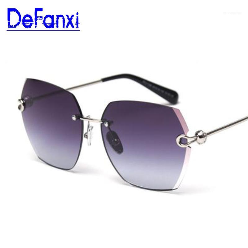 

High Qulity Polarized women's Rimless Square Sunglasses Metal 2020 shades Fashion Luxury Sexy Sunglasses Ladies Brown Eyewear1