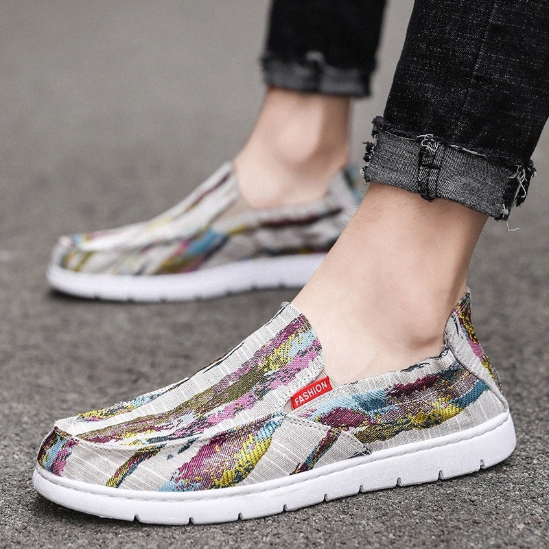 

Multicolored Canvas Men Casual Shoes Cloth Lazy Loafers Shoes Male Elasticated Slip-on Shoes Mouth Loose and Comfortable Driving #FT1Z