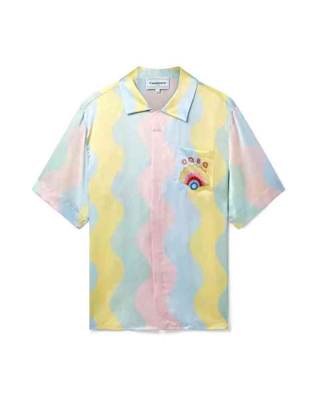 

Casablanca 22ss cream neon rainbow dream silk Hawaiian short sleeve shirt designer men and women shirts tops, Beige