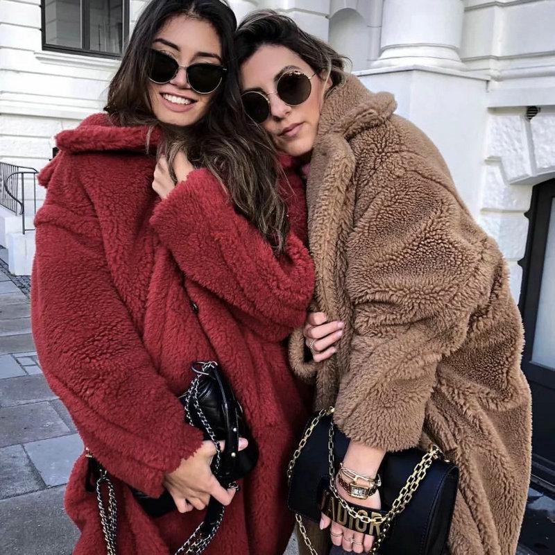 

Women New Lamb Fur Coat Thick Warm Fashion Casual Cool Long Fur Autumn and Winter All-matched High Quality Female Coat, Red