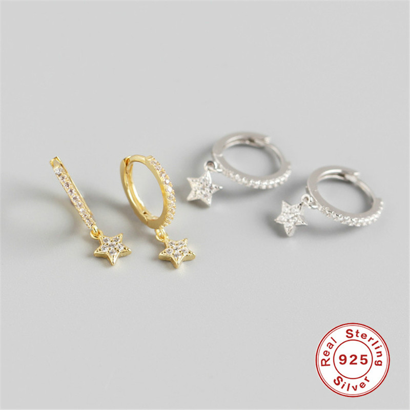 

Februaryfrost Brand Style 925 Sterling Silver Zirconia Star Stud Earrings for Women Clear Zircon Five-pointed Star Earring Party Jewelry