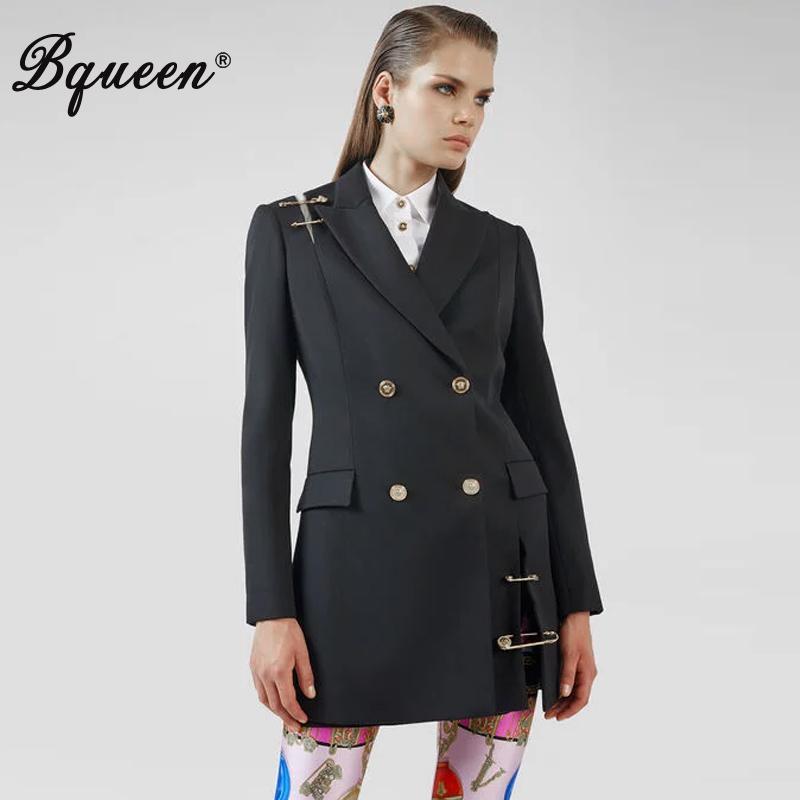 

Bqueen 2020 Black Formal Suits Paper Clip Botton Long Sleeve V Neck Double Breasted To Work Fashion For Lady Autumn Suit Coat, Black coat