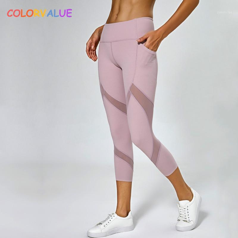 

Colorvalue Mesh Patchwork Sport Gym Workout Capri Pants Women High Waist Fitness Yoga Cropped Leggings with Side Pocket -XL1, Black