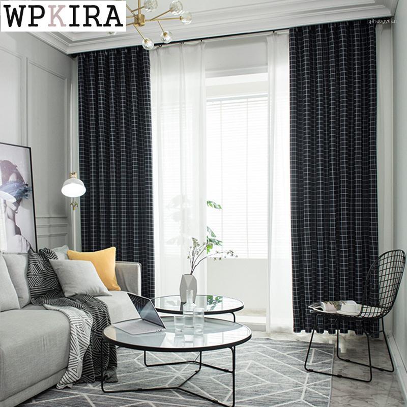 

Modern Black Plaid Curtain for Living Room Blackout Curtain for Bedroom Cloth Shade Drape Window Screen Blinds S497#401, Linen tulle