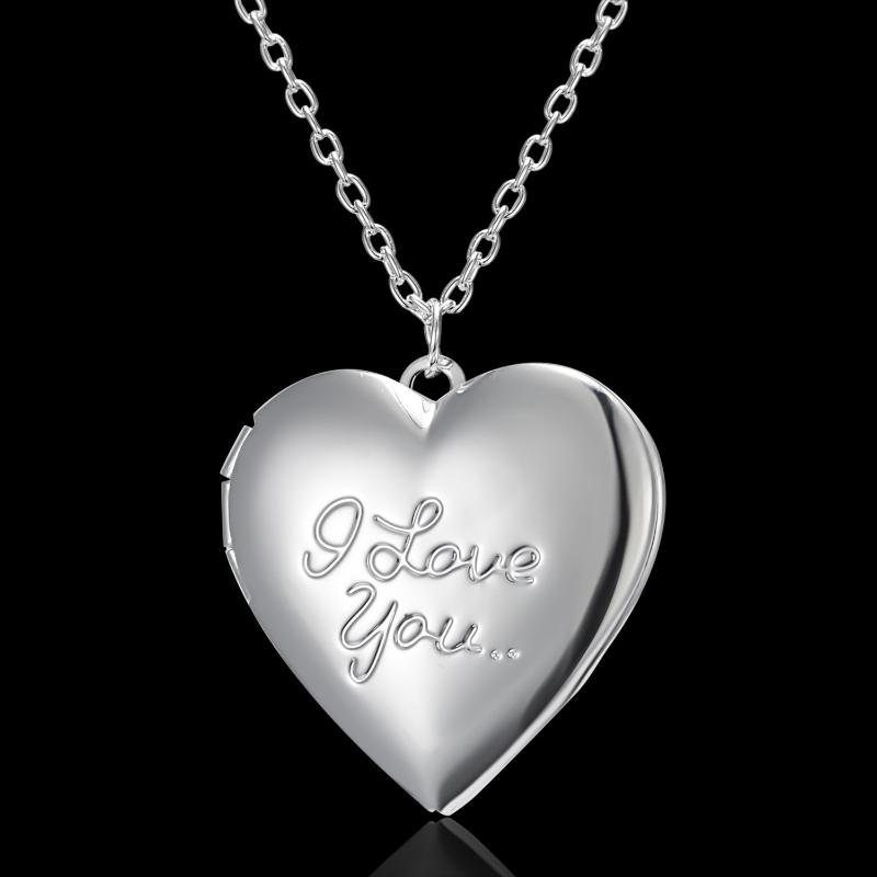

Medal Original Handmade Simple Silver Color DIY Love Heart Carving Necklace Retro Secret Pendant Photo Frame Family Jewelry