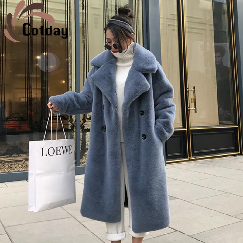 

Cotday Casual Thick Fur Long Coat Female 2021 Women Faux Fur Overcoat Fluffy Furry Female Winter Warm Jackets