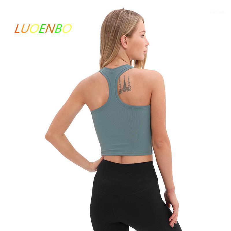 

LUOENBO 2020 Flexible Racerback Sport Fitness Crop Tops Women Soft Nylon Running Yoga Gym Vest Plain Jogger Workout Tanks Tops1, Black