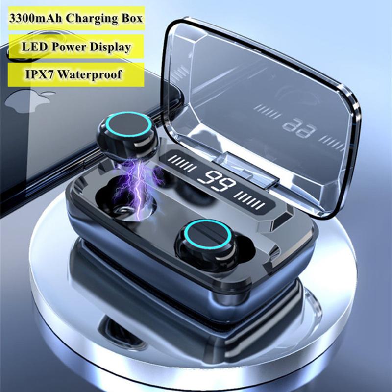 

Wireless Earphones Bluetooth V5.0 TWS Wireless Bluetooth Headphones LED Display With 3300mAh Power Bank Headsets With Microphone, Black