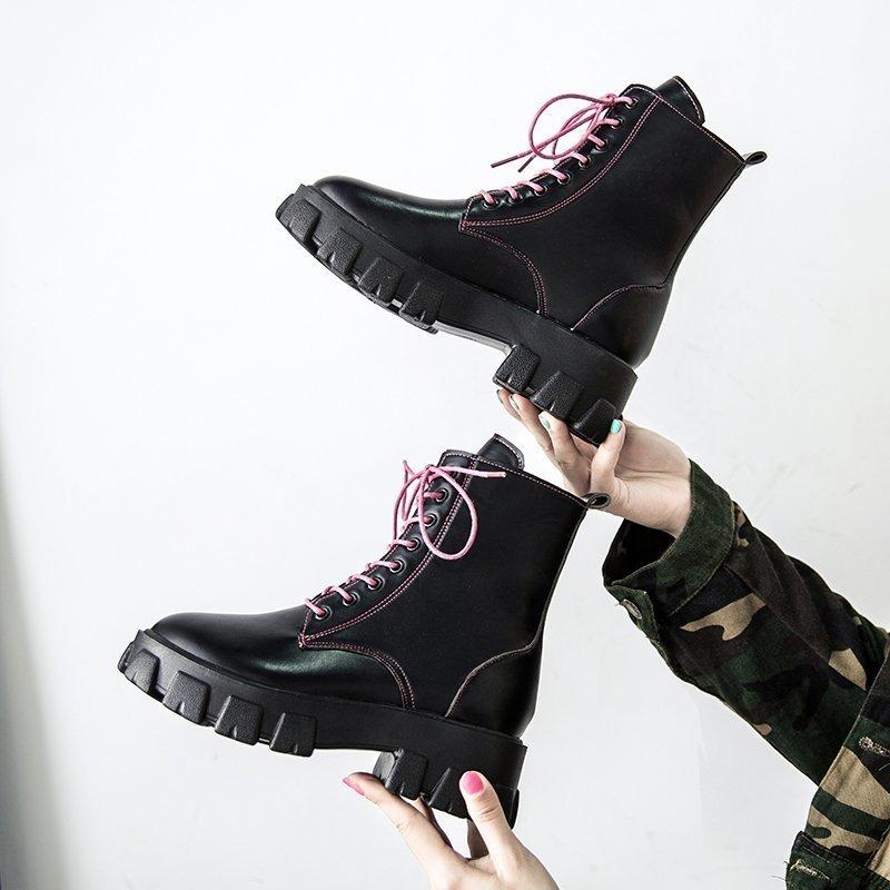 

Casual PU Boots Women Winter Shoes 2020 Warm Ankle Boots For Ladies Solid Platform Ladies Booties Wedge Shoes Woman, Matte black