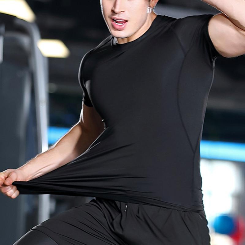 

High Quality Man's T-shirt Quick Dry Gym Male Sportswear Compression Fitness Top Running Sport Shirt Men, Black
