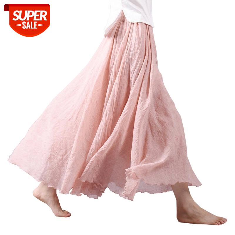 

Dropshipping 2020 Summer Women Skirt Linen Cotton Vintage Long Skirts Elastic Waist Boho Beige Pink Maxi Skirts Faldas Saia #oN4a, White;black