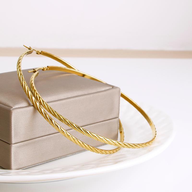 

Gold Color Stainless Steel Big Hoop Earring for Women Large Size Ear Hoops Round Simple Party Jewelry New Hot 2021 E0166