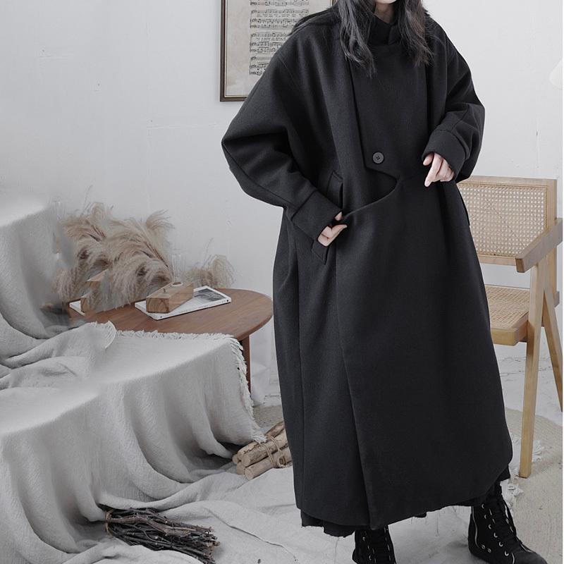 

Asymmetry Loose Fit Irregular Oversized Woolen Coat Parkas New Long Sleeve Women Fashion Tide Autumn Winter 2021 1DD0690, Black