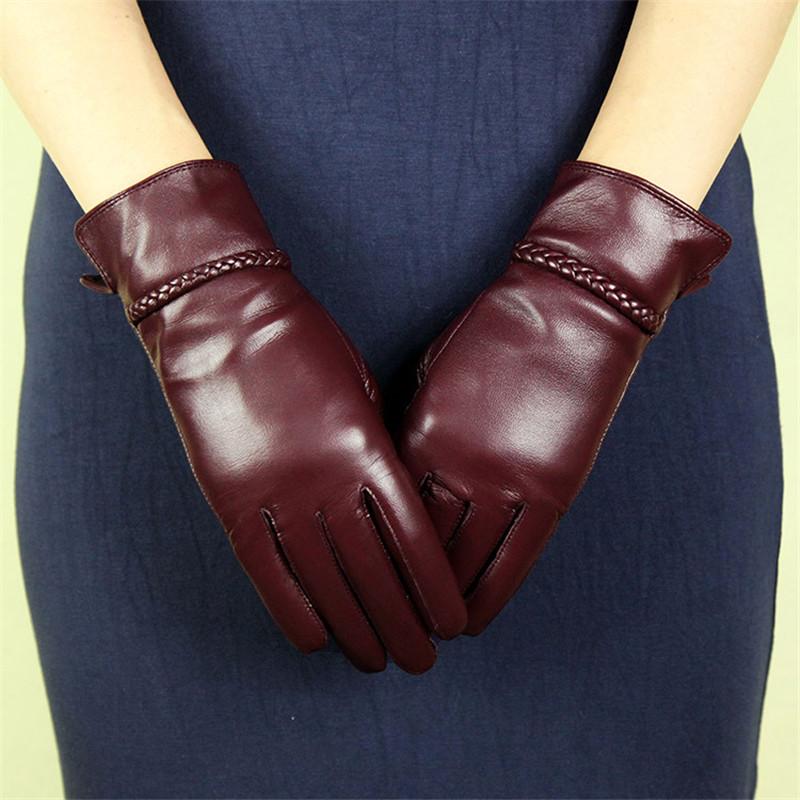 

Genuine Leather Gloves Female New Style Winter Warm Plus Velvet Thicken Lambskin Driving Woman Gloves DQ234L