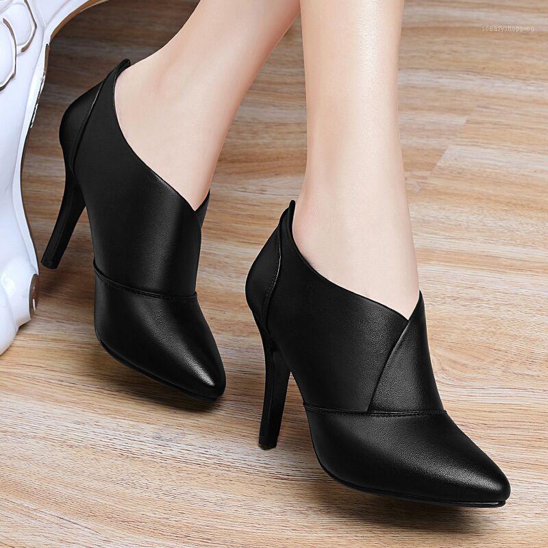 

Spring and autumn new pointy brogue shoes waterproof platform high-heeled deep-mouth leather shoes British four seasons1, Black