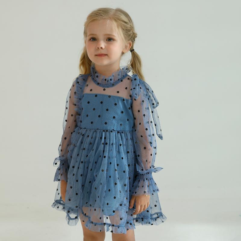

Girl's Dresses Autumn Girl Dress Birthday Party Long Sleeves Polka Dots Children Casual Clothing Princess Elegant Tulle Baby Kids Clothes, Red;yellow