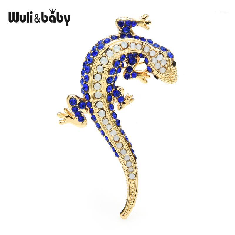 

Wuli&baby Rhinestone Gecko Broooches Women Classic 2-color Animal Party Casual Brooch Pins Gifts1