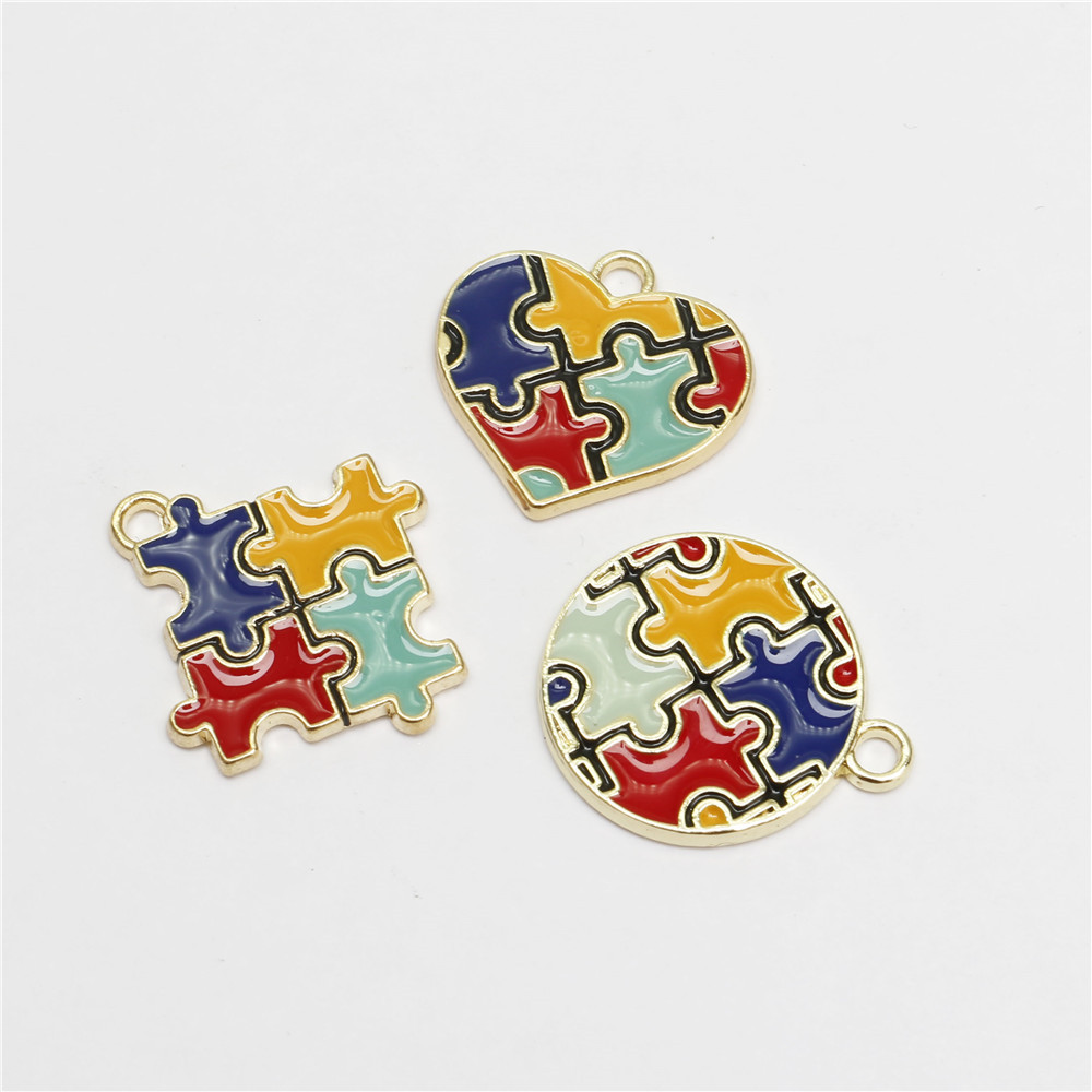 

18pcs Enamel Autism Pendant Drop Oil charms Colorful Jewelry Making DIY Handmade Craft Puzzle Piece For Bracelet Earrings Gift DIY