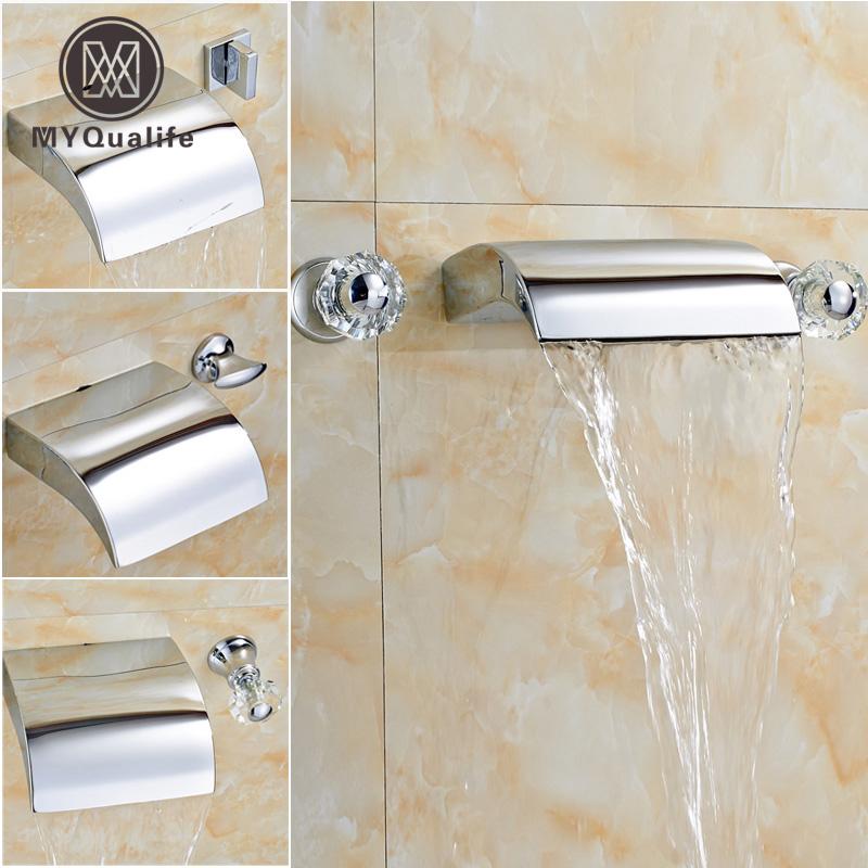 

Best Quality Widespread Waterfall Basin Faucet Dual Handle In-wall Tub Sink Mixer Taps Chrome Finished