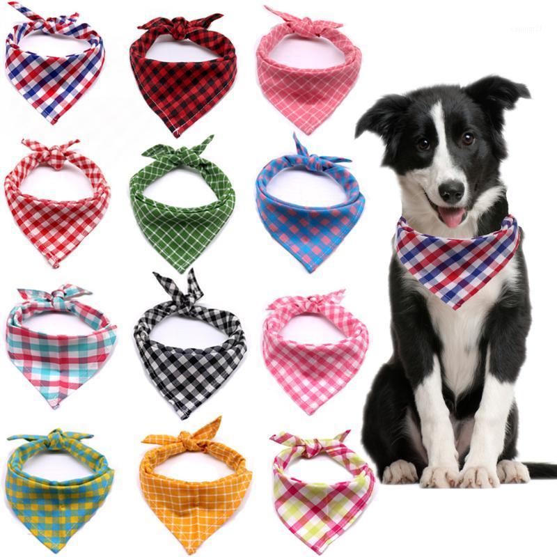 

2021 Pet Dog Bandana Large Dog Bibs Scarf Washable Cozy Cotton Plaid Printing Puppy Kerchief Bow Tie Pet Grooming Accessories1