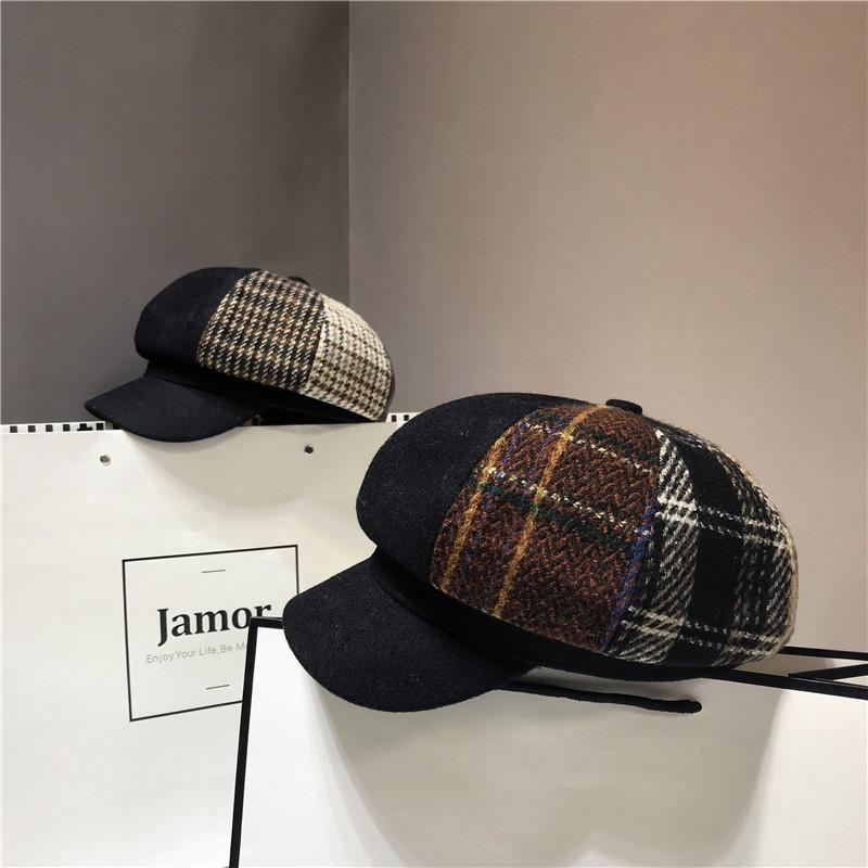 

Octagonal hat female autumn and winter fashion joker color cap British retro woolen beret newspaper boy hat male trend