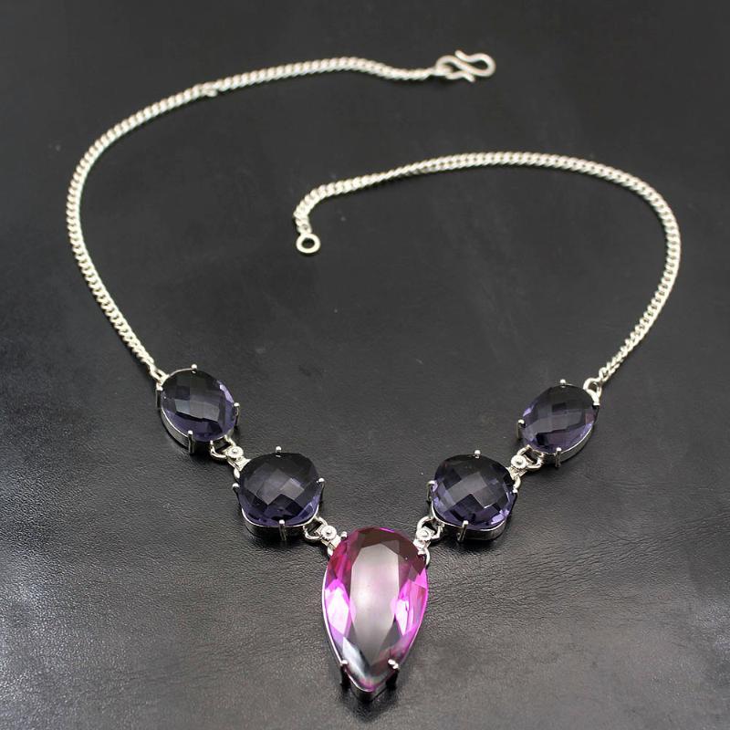 

Hermosa Gorgeous Dichroic Glass PurpleAmethyst Silver Color Chain Necklace 18 inch A368 Free Shipping