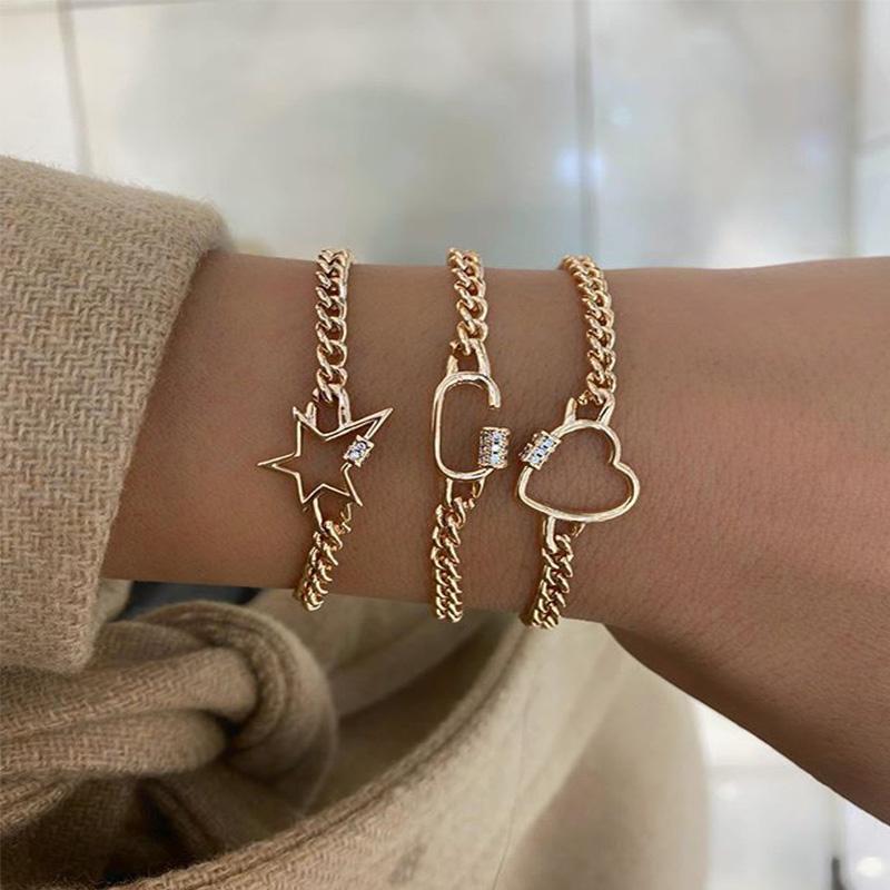

Bohemia Gold Bracelets for Woman Crystal Link Pentacle Heart Letter Cuff Chain Fashion Charm Bracelet Female Jewelry Mujer Gifts