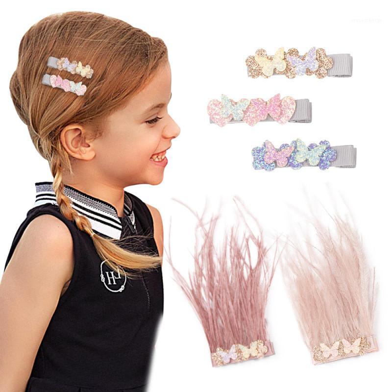 

Cheer Bows Cute Girl Butterfly Hairpins Ostrich Feather Pin Hair Clips For Girls Children Glitter Headdress Kids Accessories1