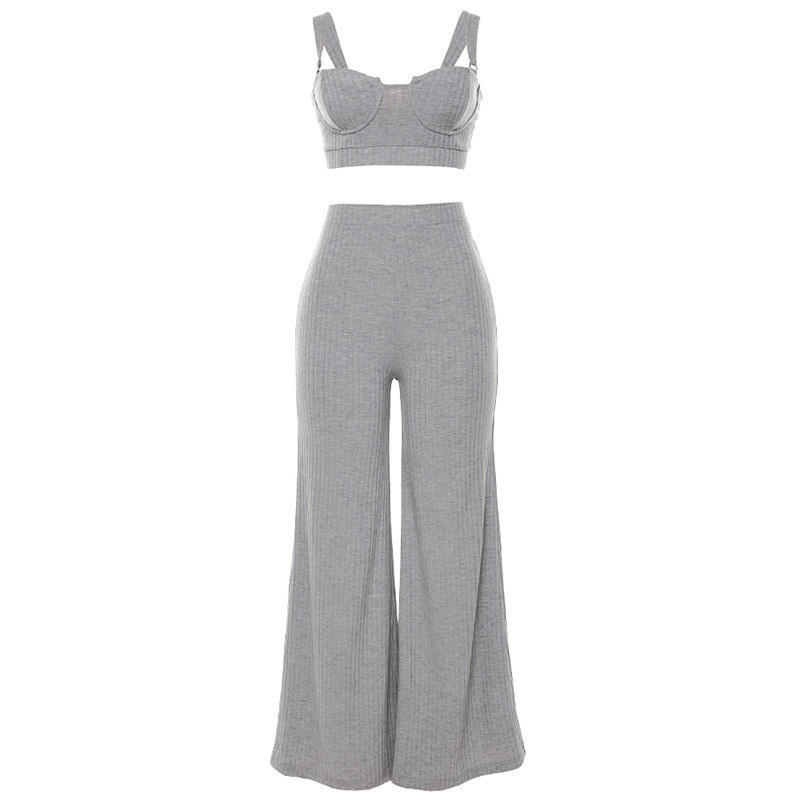 

2021 New Moda Feminina 2 Pea Define Chique Vero Agasalho Top Colheita Calas Largas Perna Ternos Fino Colete Cintura Alta Terno NAHA, White