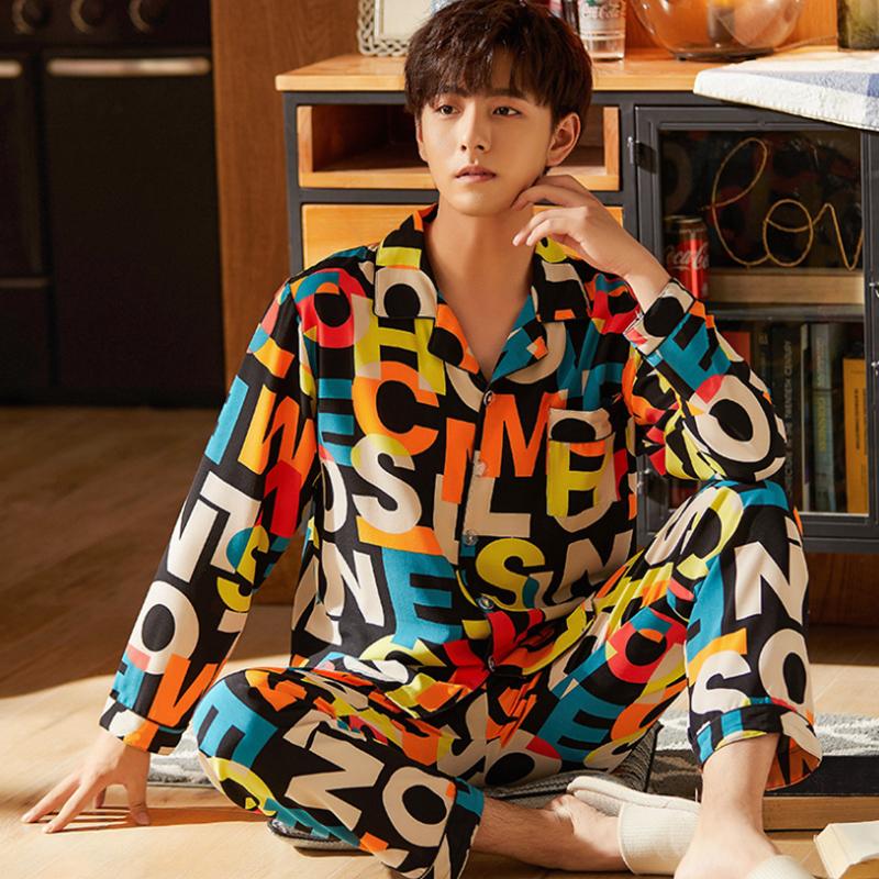 

Mens Cotton Pajama Set Long Sleeves Chinese Red Pajamas Striped Mens Pajama Set Pure Cotton Luxury Home Clothing for Male, 881909