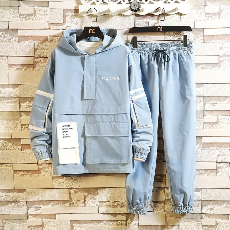 

Tracksuit Set Men Spring Autumn Sporting Suit Jacket Hooded Sweatshirt+Pant Male Hip Hop Streetwear Two Pieces Sweatsuit Clothes, Black