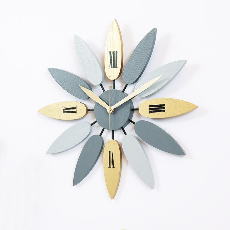 

52cm High Quality Unique Nordic Style Leaf Pattern Mute Quartz Wall Clock Retro Silent Clock Brief Home Office Living Room Decor