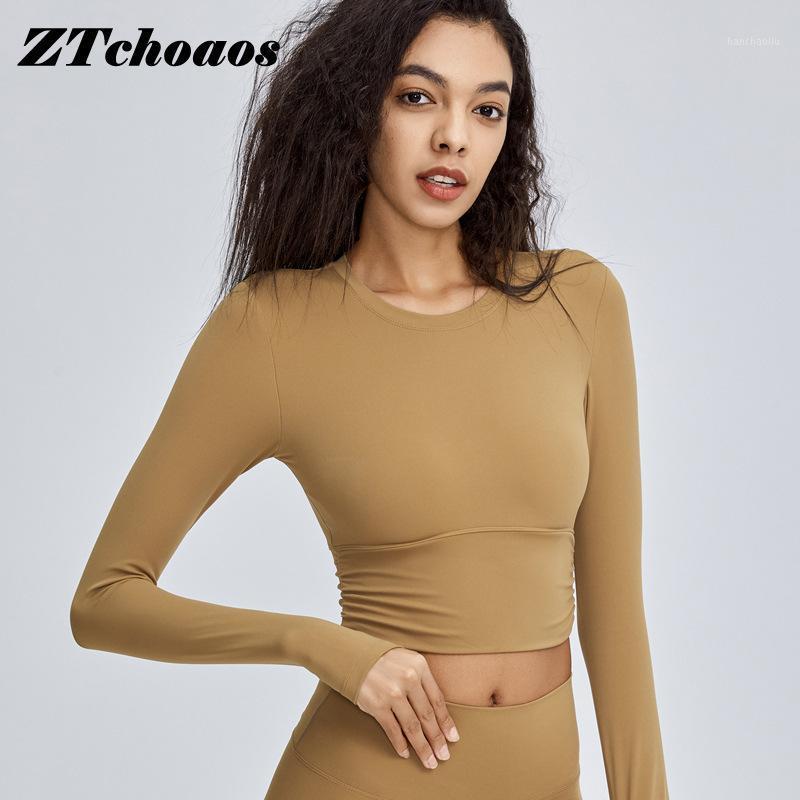 

Top Women sport t-shirt sexy strap sports t-shirt women' tight long-sleeved yoga suit running fitness suit gym1, Green