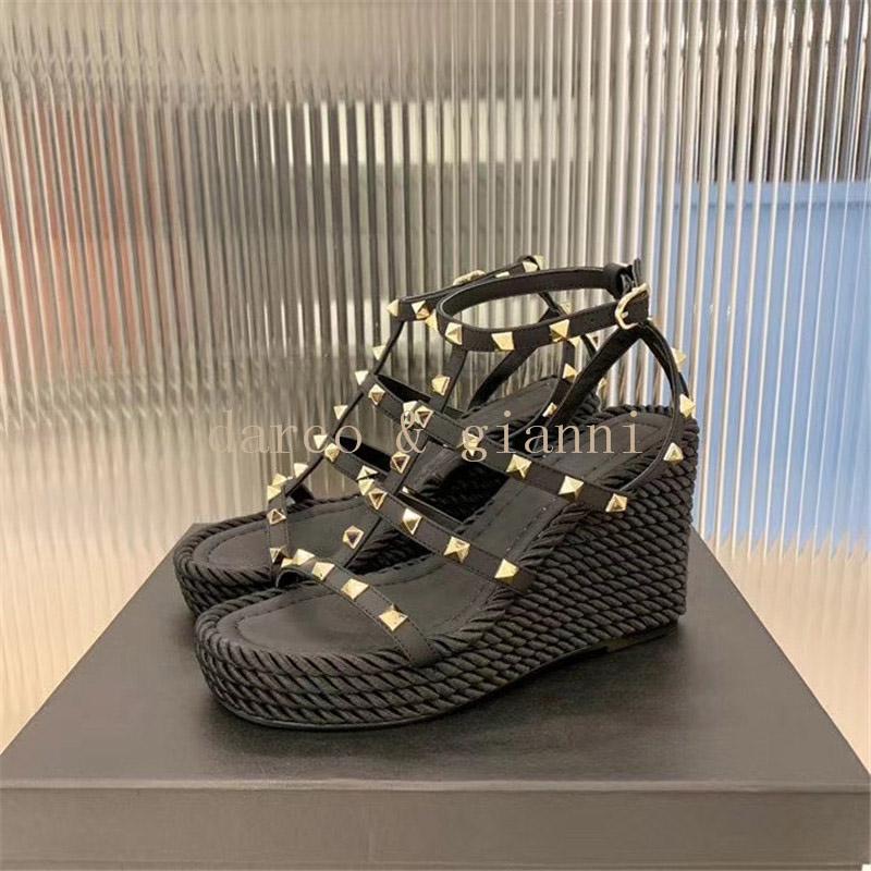 

Hot Sale Womens Wedge Sandal With Studs Fashion High Platform Leather Ankle Strap Gladiator Summer Shoes, Pink