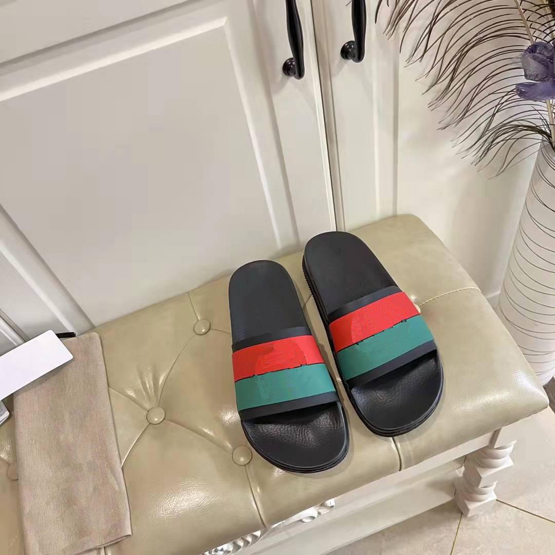 

2022ss new summer men and women's couples green duo slippers European station soft rubber flip-flop tide brand bottom beach non-slip sandals size35-46, Green and red on white
