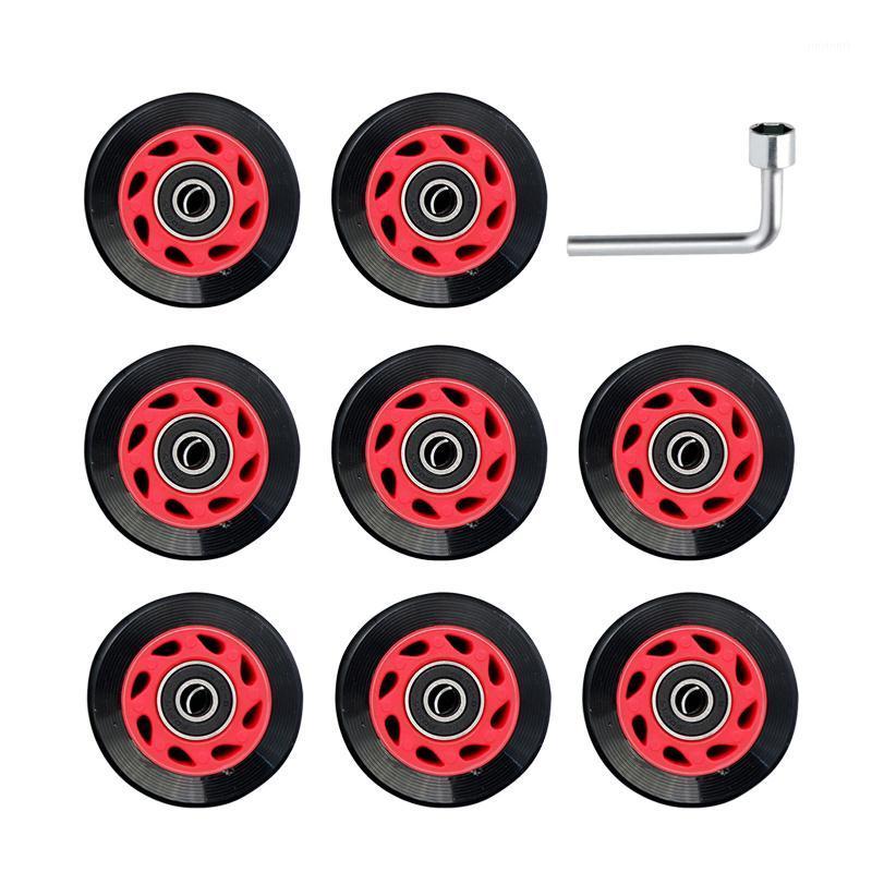 

8pcs Outdoor Indoor With Bearing Wrench For Adults Kids Roller Skate Wheels Double Row 82A Wear Resistant Non Flashing Sliding1, Black