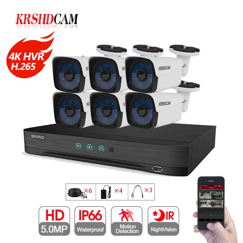 

6CH CCTV System 4K 8CH H.265 DVR 6PCS 5MP AHD Cameras IR Night Vision Outdoor waterproof Security Camera Surveillance Kit