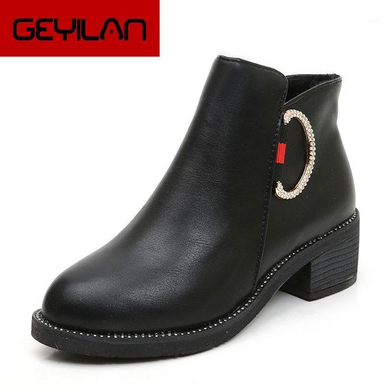 

New women's suede leather ankle boots ladies thick heel shoes to keep warm short plush boots autumn and winter wome1, 64 black 8803