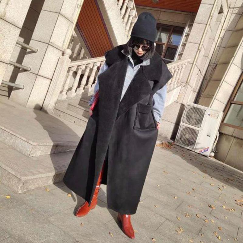 

Big Women Black Size Imitation Fur Loose Fit Extra-long Vest New Lapel Sleeveless Fashion Tide Autumn Winter 2021 1DD1141