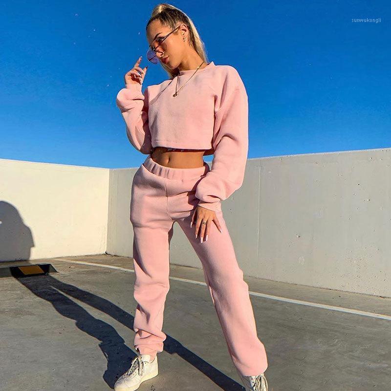 

Autumn New Solid Color Two Pieces Tracksuits Women Sportswear Running Sets Sweatshirt Crop Top+Joggers Pants Female Outfit -3XL1, Beige