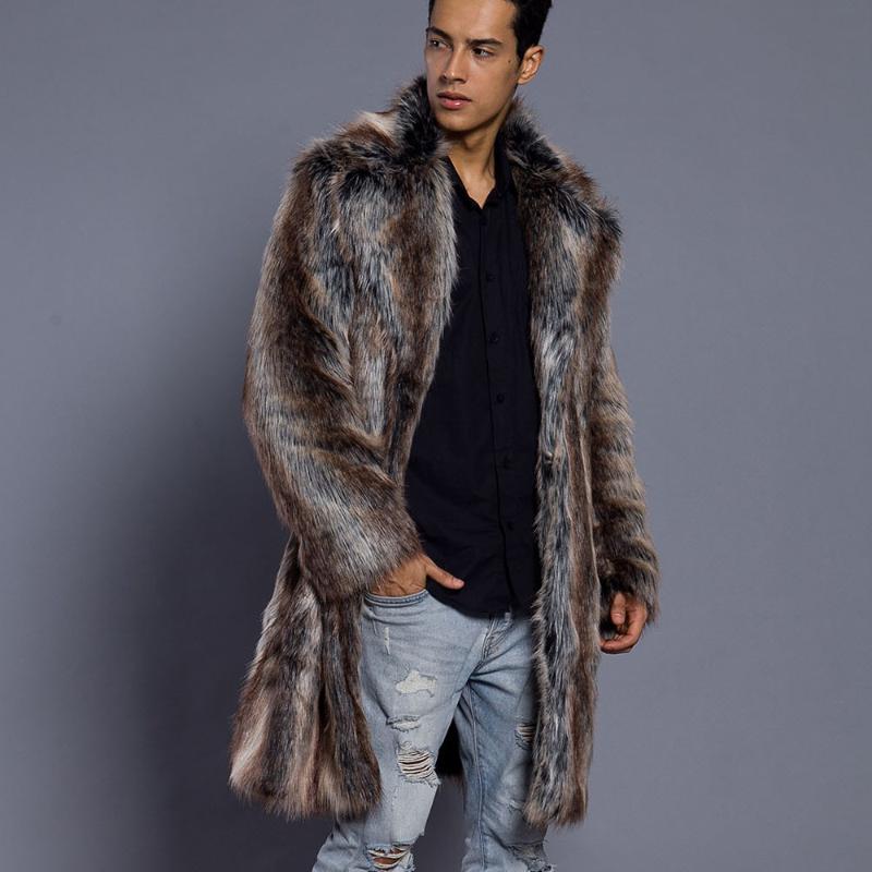 

Women's Fur & Faux Mens Coat Winter Imitation Mink Overcoat Men Long Windbreaker Striped For, Black