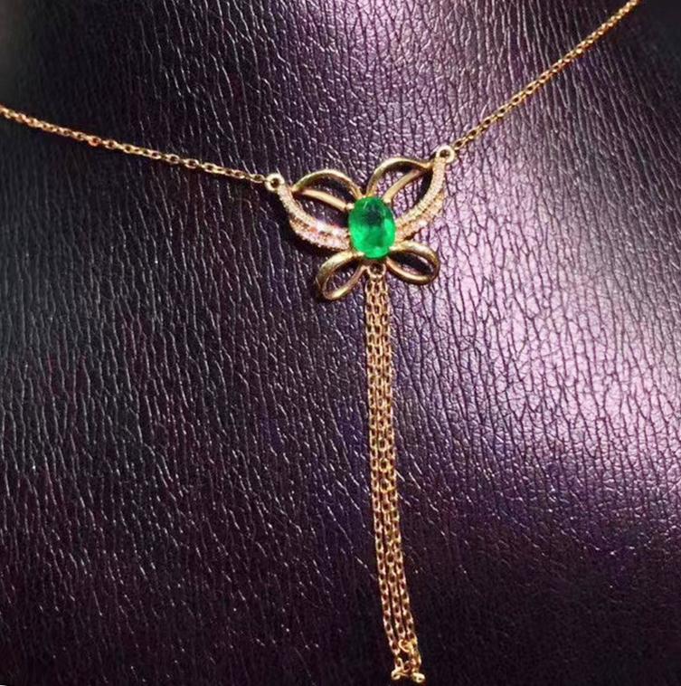

Lockets Natural Emerald Or Sapphire Necklace With Pendant Butterfly Style 4*6mm 0.52ct Gemstone Per Jewelry 925 Sterling Silver J2010802